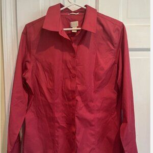 NWOT Chicos 1 No Iron Pink Button Up Shirt Collar Long Sleeve Classic Cut Medium